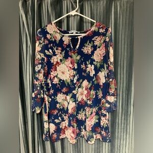 Wilde, Medium, floral print dress top, long sleeve BLUE